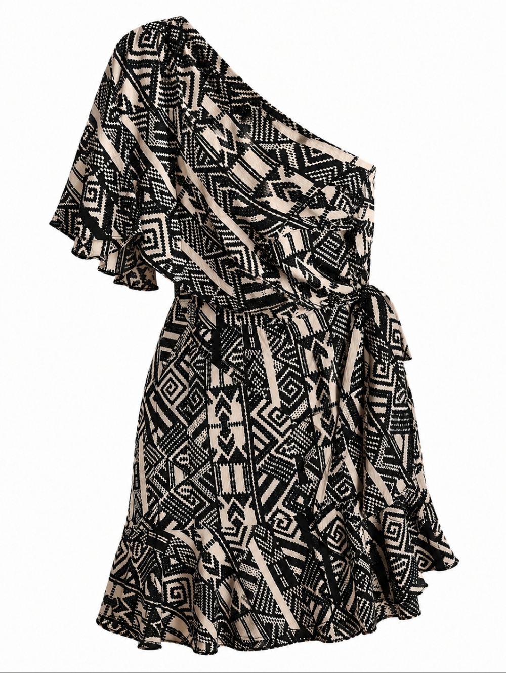 Le Chateau One Shoulder Black and Cream Dress XXL